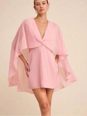 Lulu’s Jolia Pink Cape V-Neck Dress